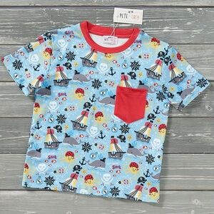 Boys pirate style stormy seas front pocket limited edition short sleeve shirt